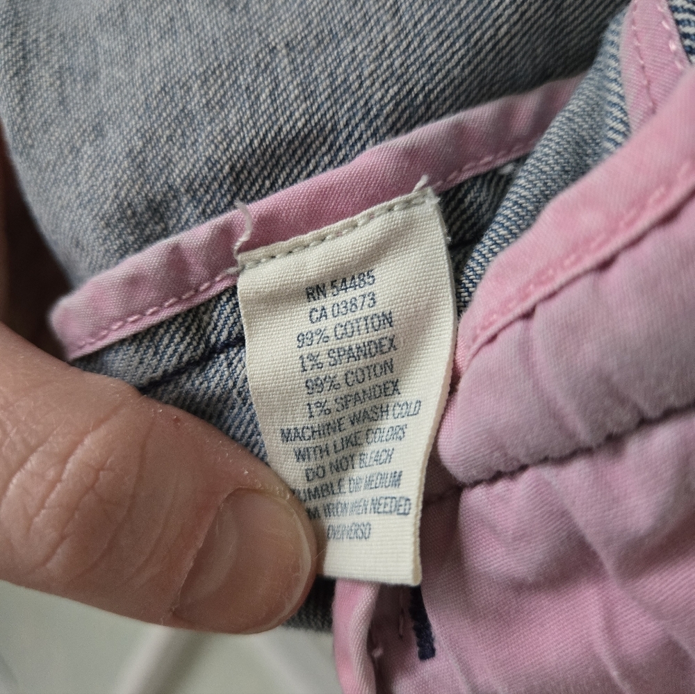 American Eagle Blue Denim Blazer Jacket Pink Trim L/G - Picture 4 of 5